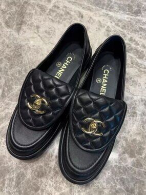 Chanel Gold CC Logo Loafers